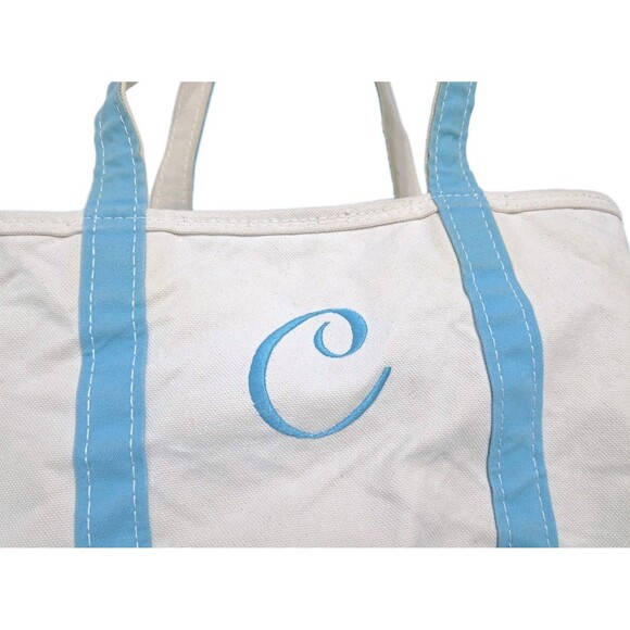 Vintage LL BEAN Boat Tote Aqua Teal Canvas Heavy Duty Bag 14x11x7 C Logo Zipper - Picture 2 of 10